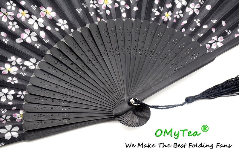 OMyTea Folding Hand Held Fan for Women Chinese/Japanese Vintage Retro Style - with a Fabric Sleeve for Protection (Little Sakura) - Image 4